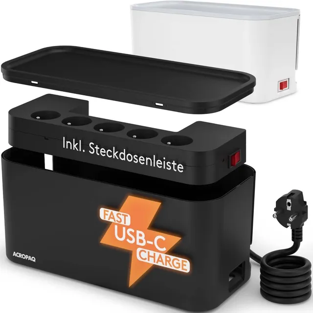 acropaq-arbeitsergonomie-steckdosenleiste-5-fach-usb-schwarz image 1