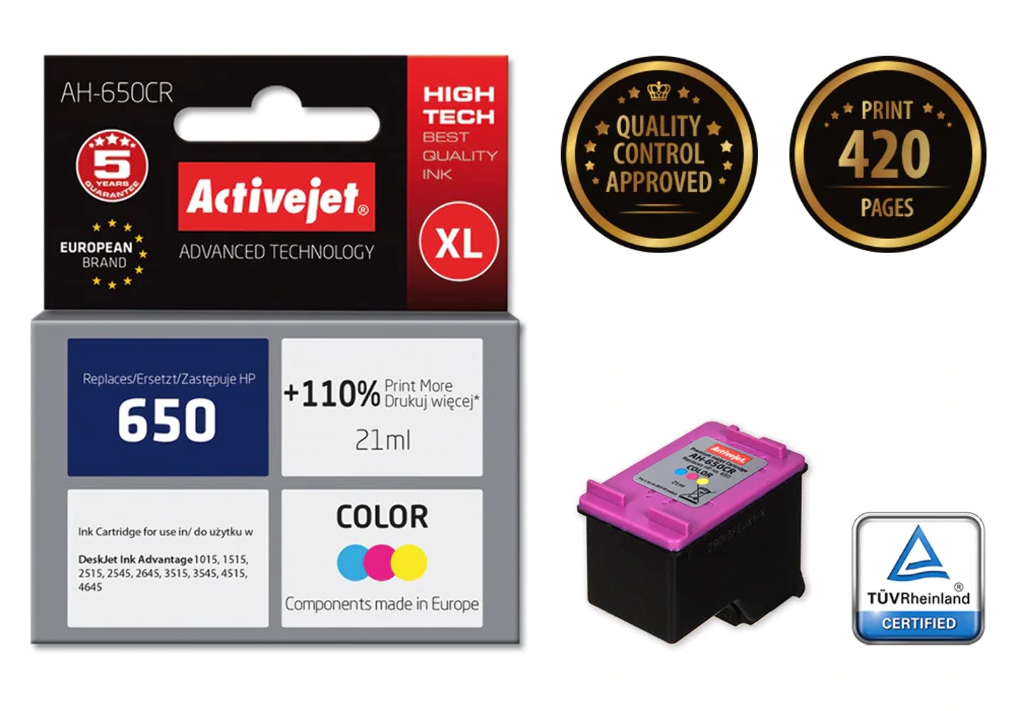 activejet-ah-650cr-druckerpatrone-hp-650-color-21-ml image 2