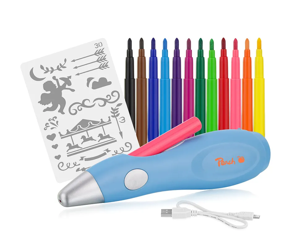 peach-po100-airbrush-stift-elektrisch-12-farben-mit-vorlagen image 1