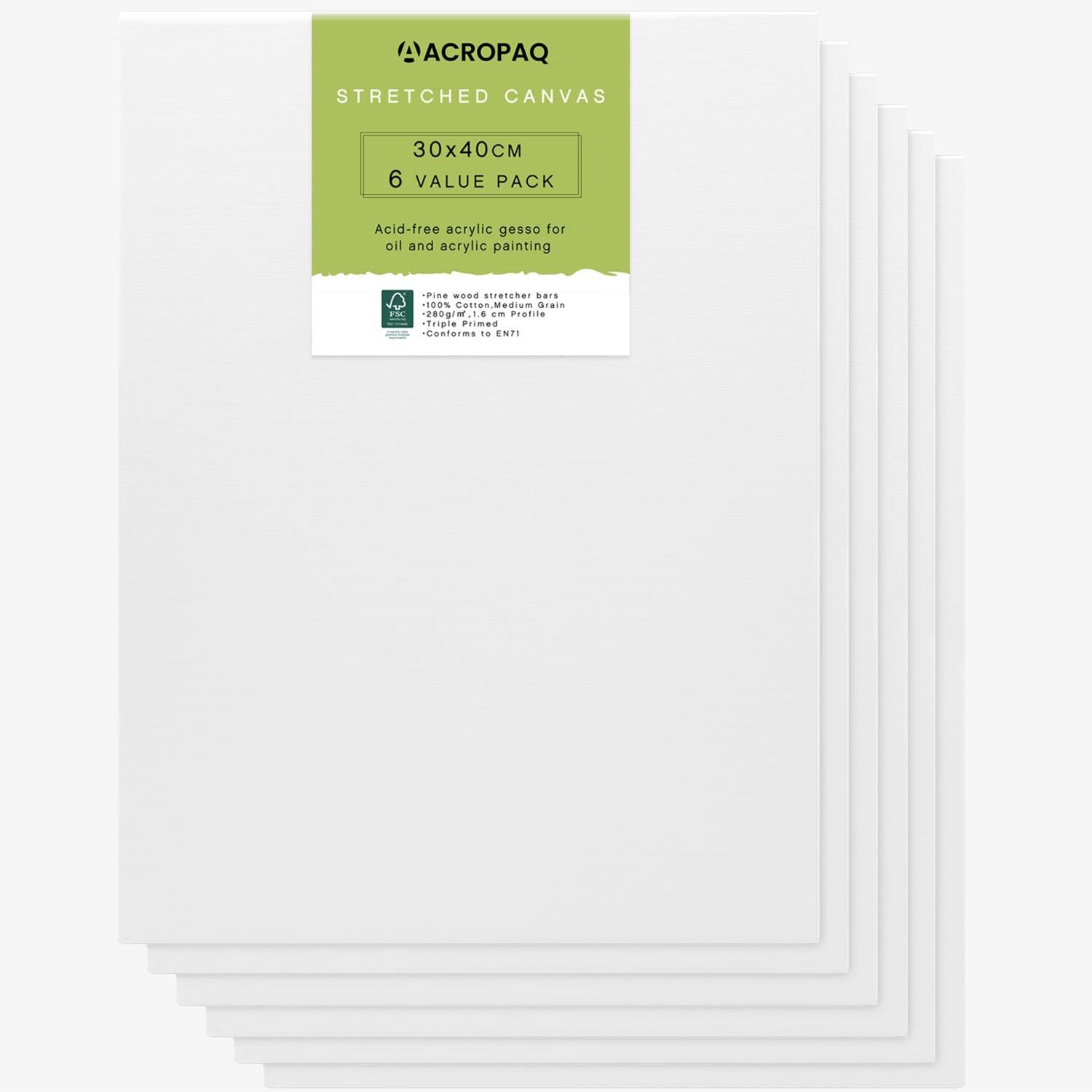 acropaq-leinwand-30x40-cm-wei-6er-pack-baumwolle image 1