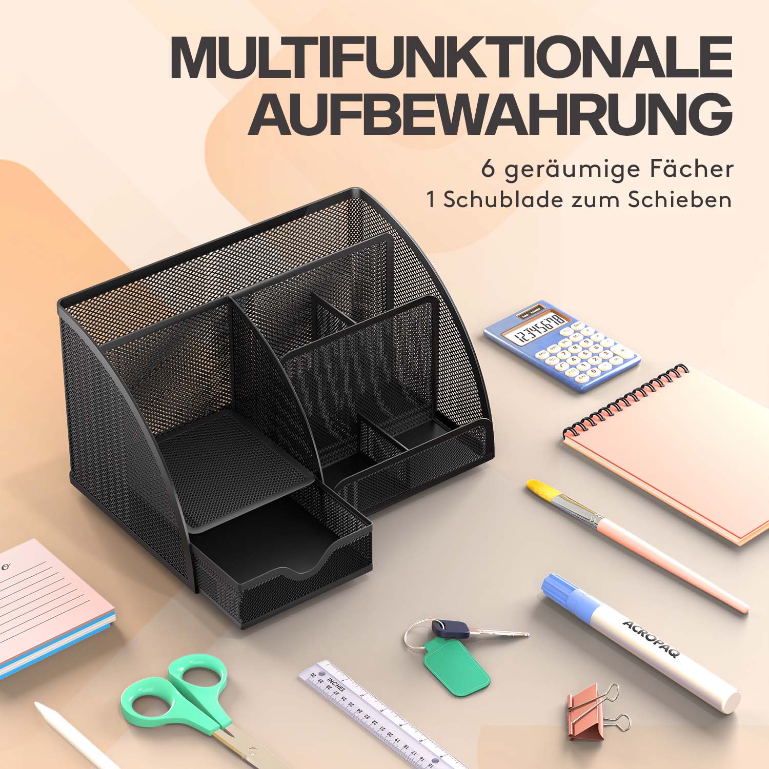 acropaq-b-ro-organizer-6-f-cher-1-schublade-schwarz-metall image 4