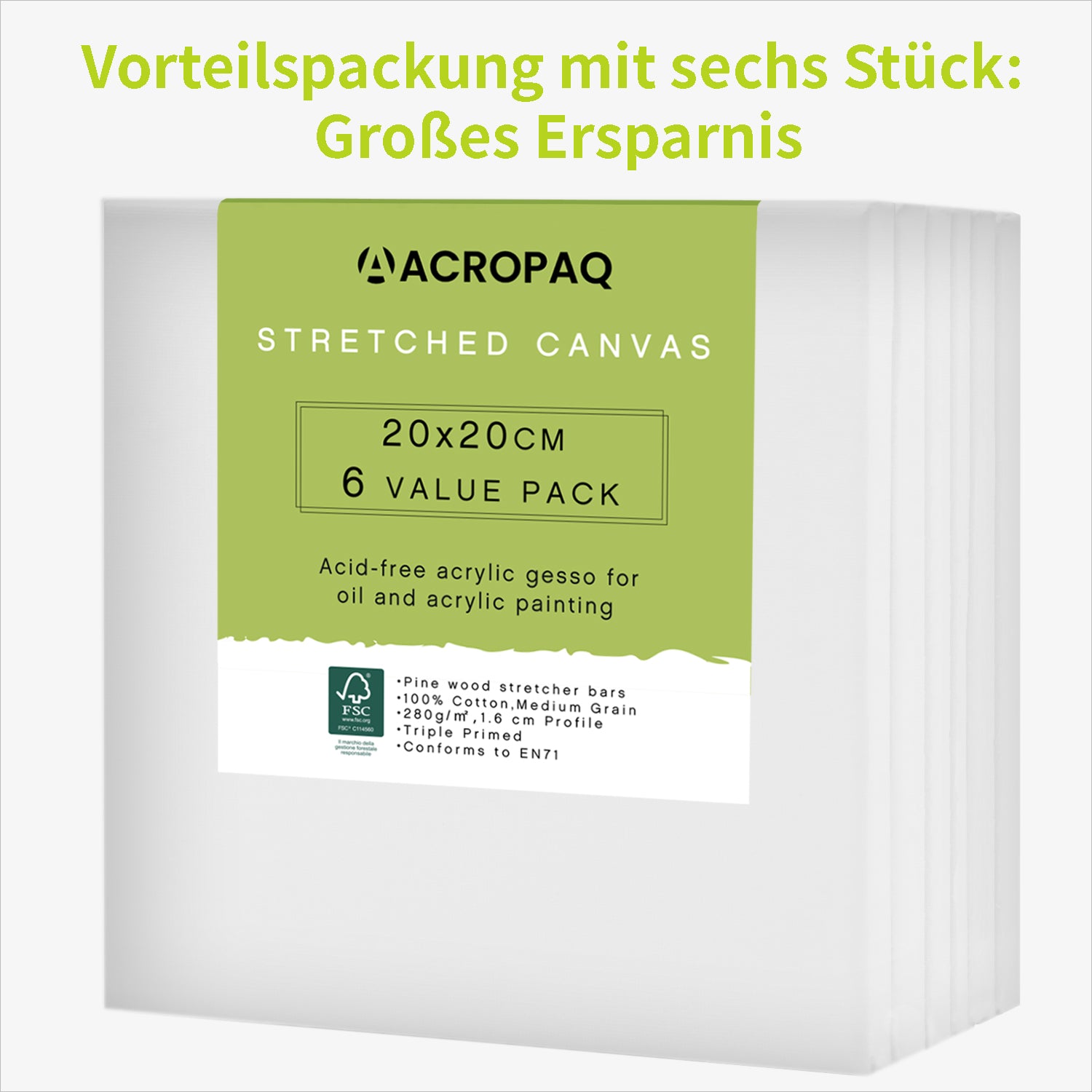 acropaq-leinwand-20x20cm-6er-set-wei-baumwolle image 2