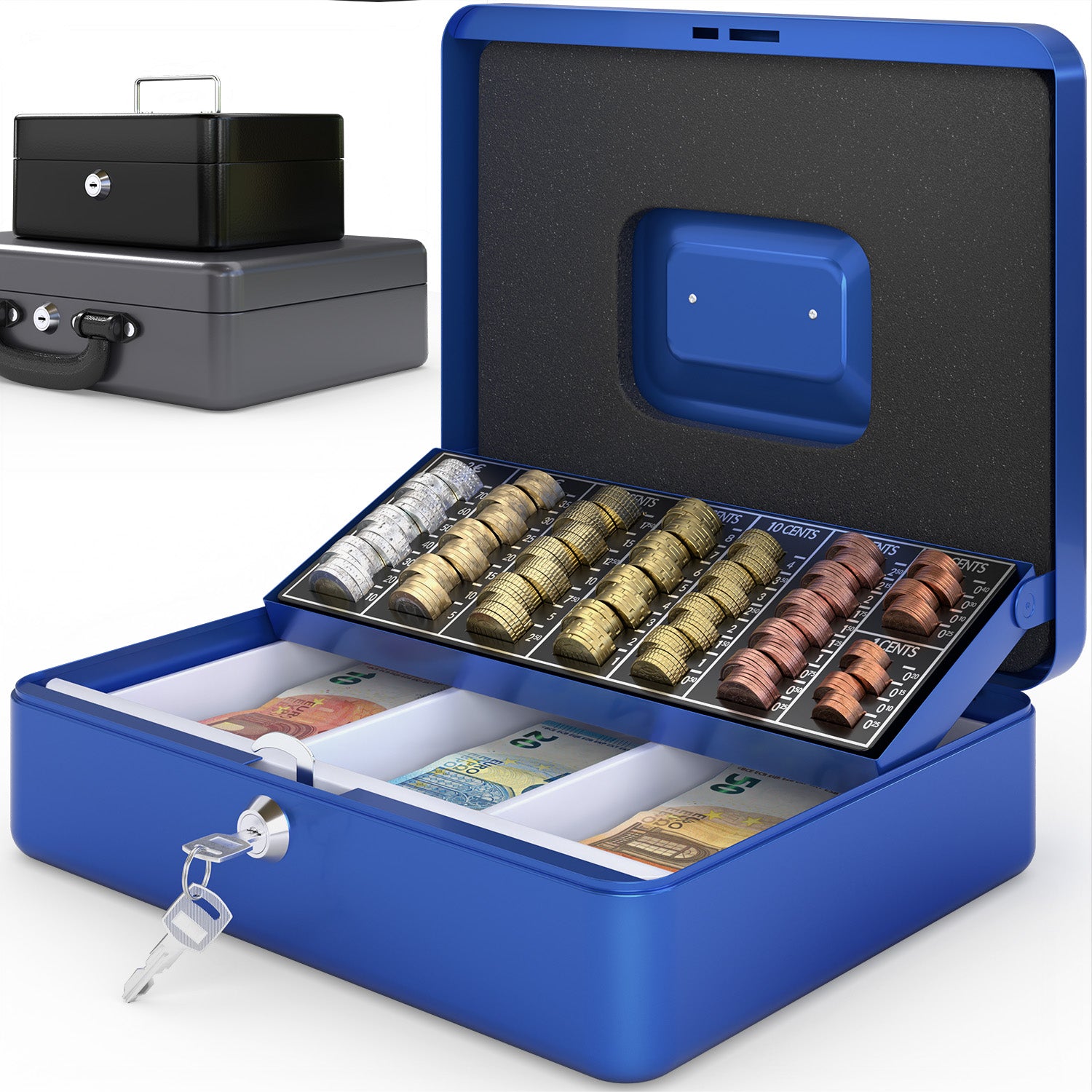 acropaq-cash-geldkassette-30x24x9cm-blau-metall-schl-ssel image 1