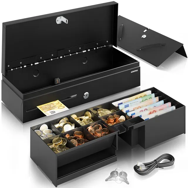 acropaq-cash-handling-klappdeckel-kassenlade-schwarz-metall image 1