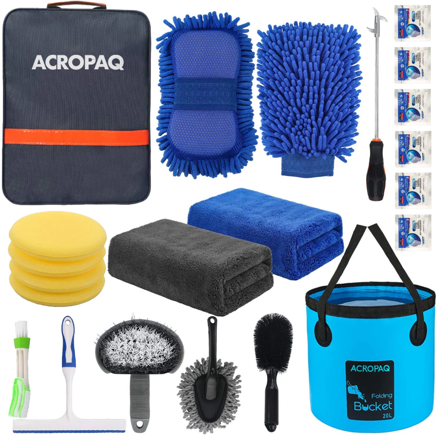 acropaq-reinigungsset-auto-22-teilig-mikrofaser-eimer-blau image 1