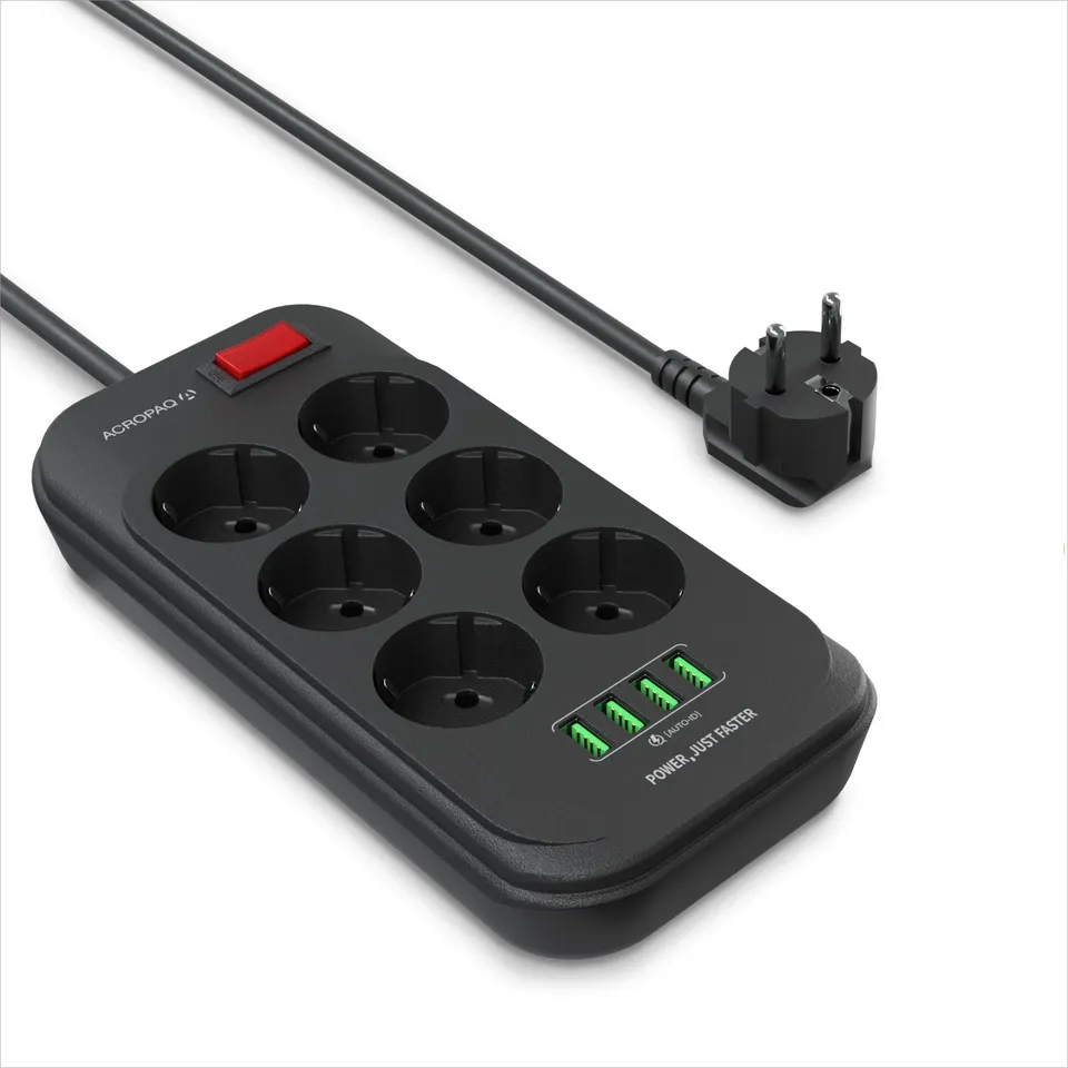 acropaq-steckdosenleiste-6-fach-4x-usb-a-schalter-2m image 1