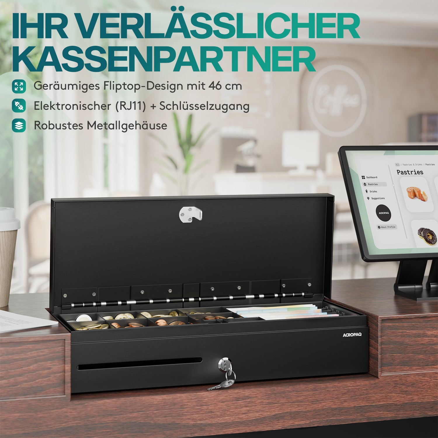 acropaq-cash-handling-klappdeckel-kassenlade-schwarz-metall image 2