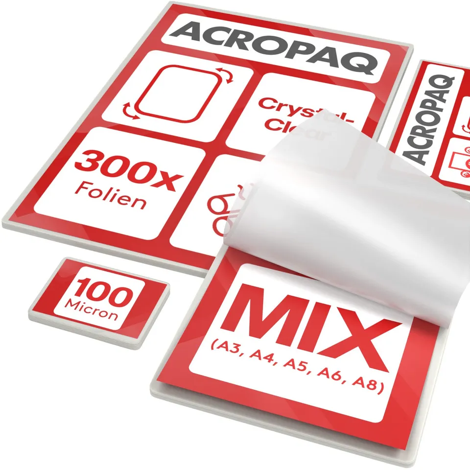 acropaq-laminierfolien-set-300-stk-100-micron-a3-a8-mix image 1