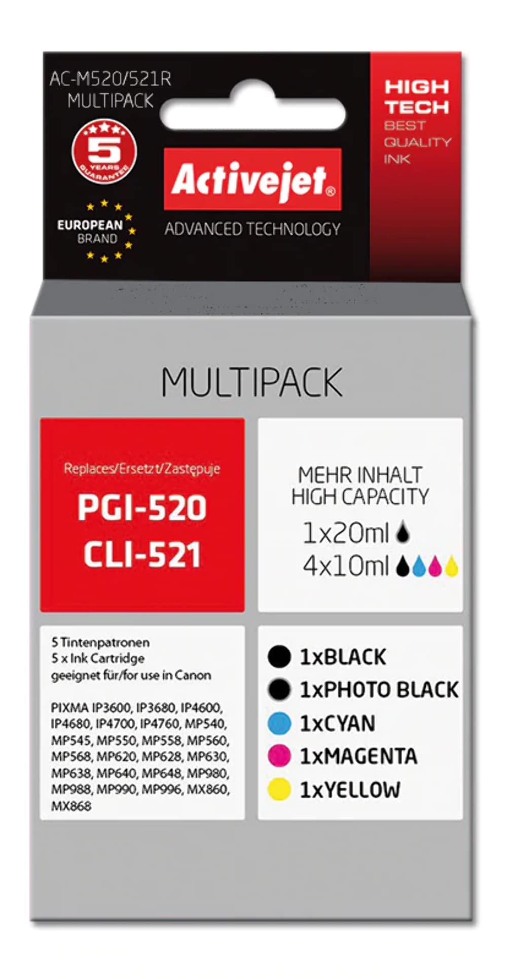 activejet-pgi-520-cli-521-tintenpatronen-canon-multipack-5er image 2