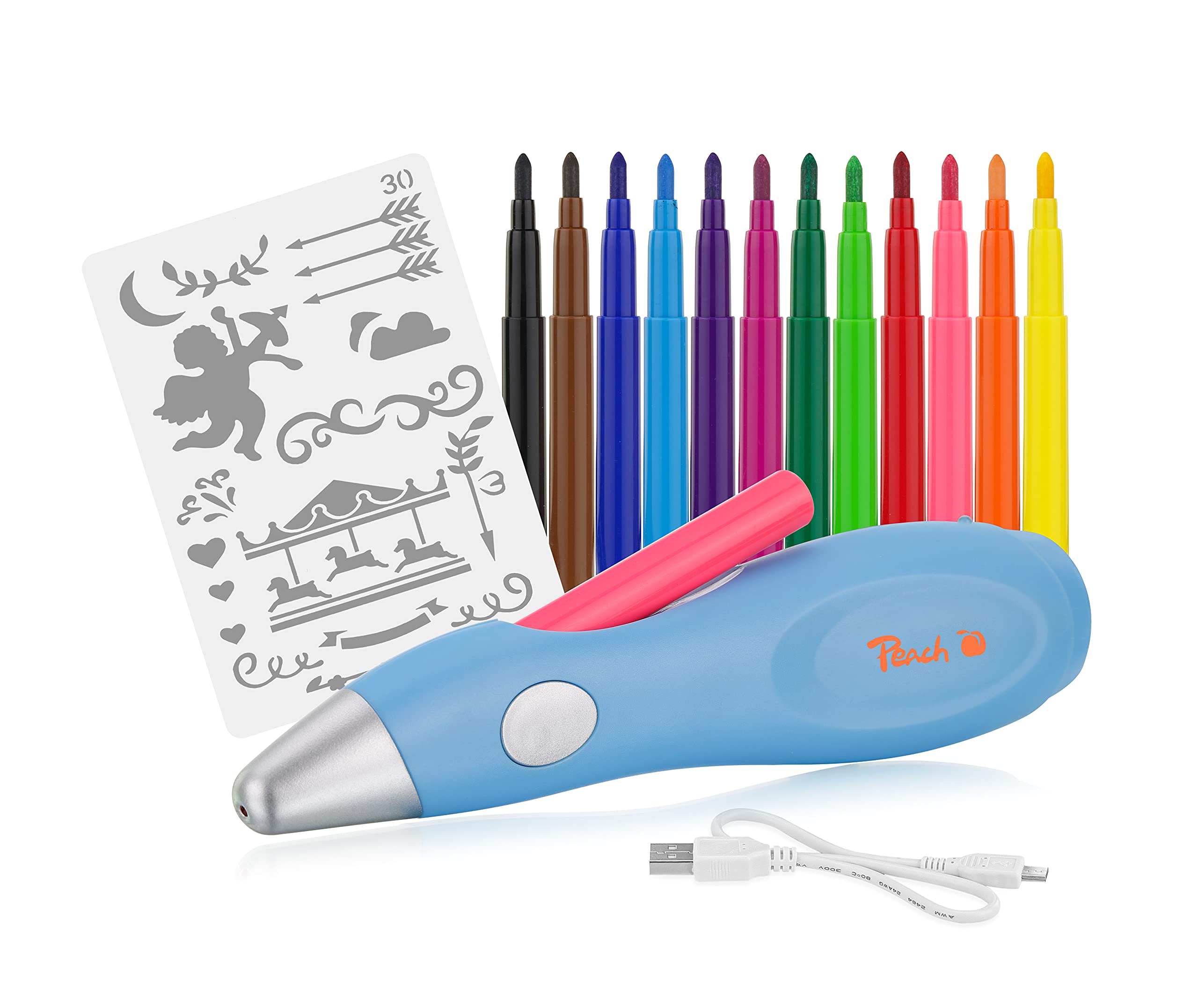 peach-po100-airbrush-stift-elektrisch-12-farben-mit-vorlagen image 1