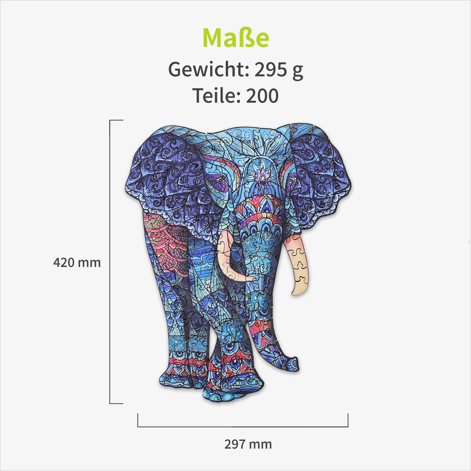 acropaq-holzpuzzle-elefant-200-teile-a3-puzzle image 8