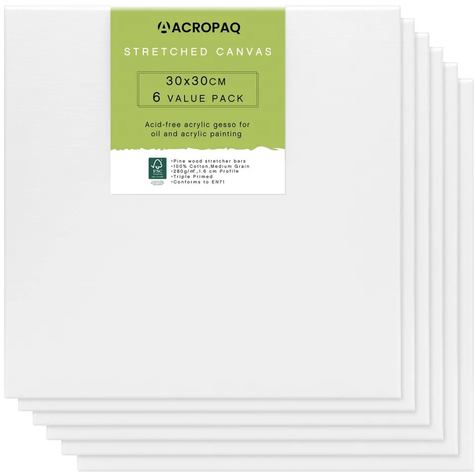 acropaq-leinwand-30x30-cm-wei-6-st-ck-baumwolle-acryl-l image 1