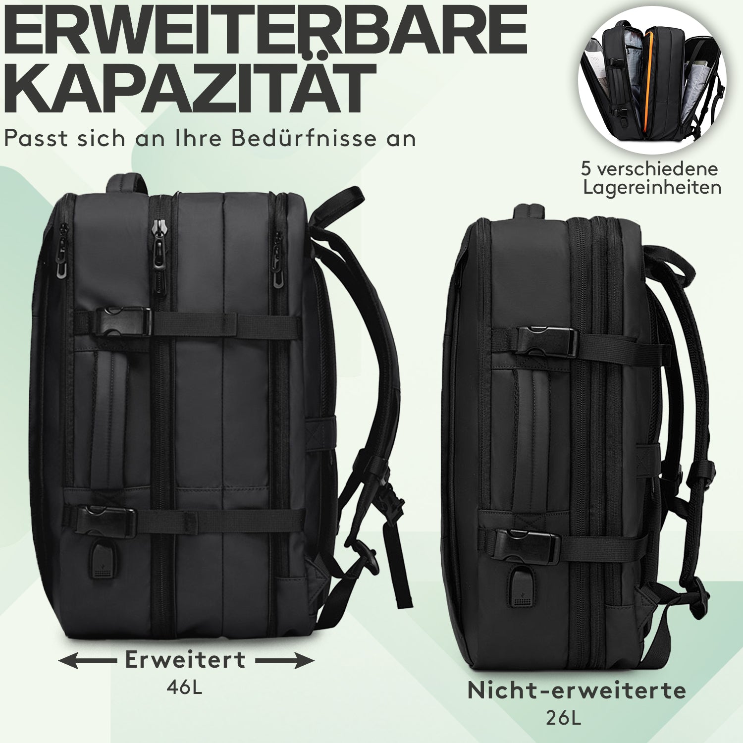 acropaq-rucksack-26-45l-schwarz-usb-flaschenhalter image 2