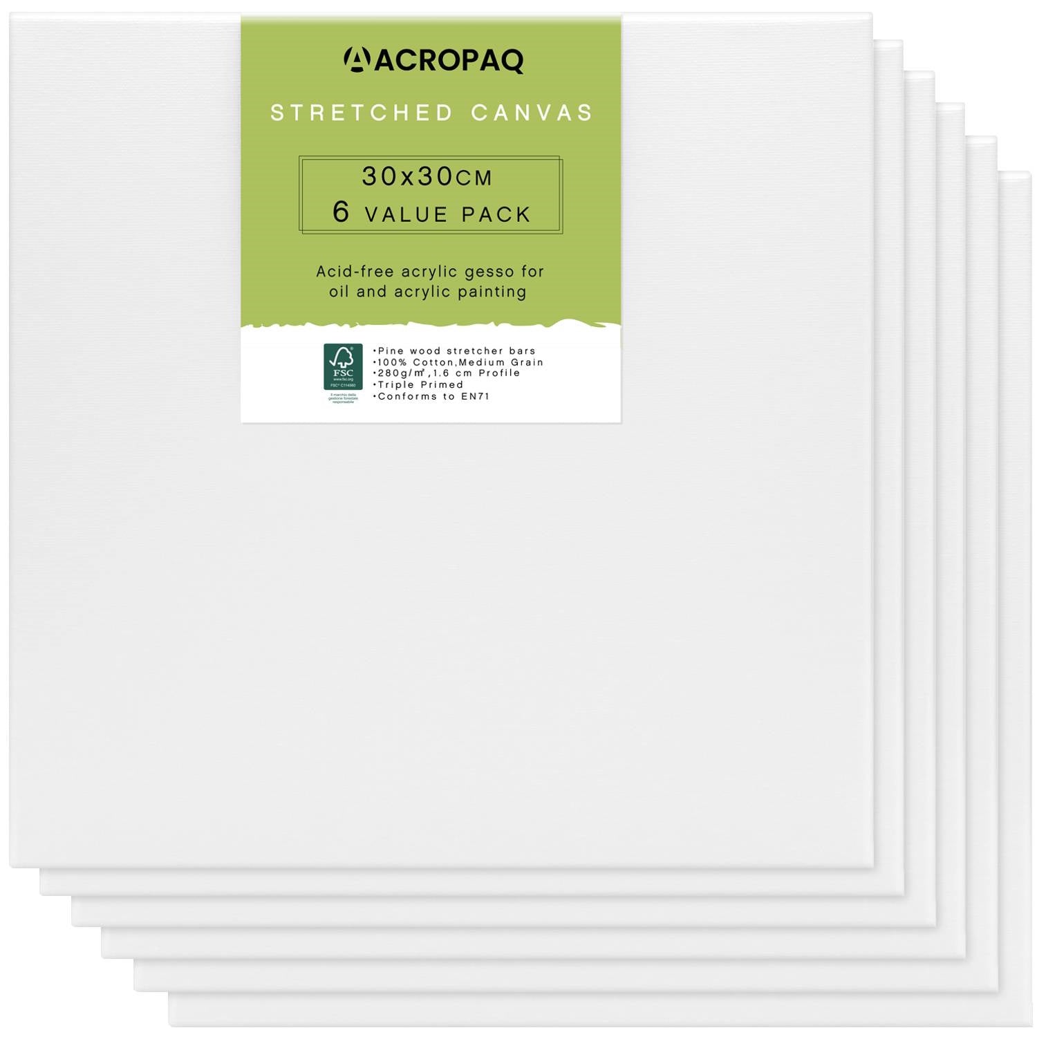 acropaq-k-nstlerbedarf-leinwand-30x30-cm-6-st-ck-wei-baumwolle image 1