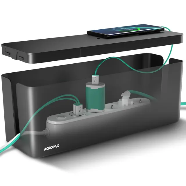 acropaq-arbeitsergonomie-kabelbox-gro-schwarz-f-r-steckdosenleiste image 1