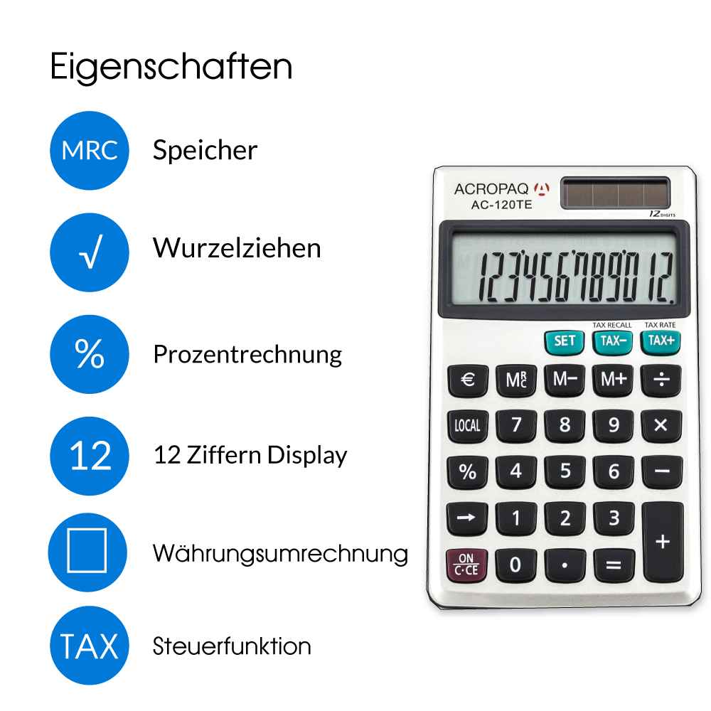 acropaq-taschenrechner-12-stellig-lc-display-grau-dual-power image 2