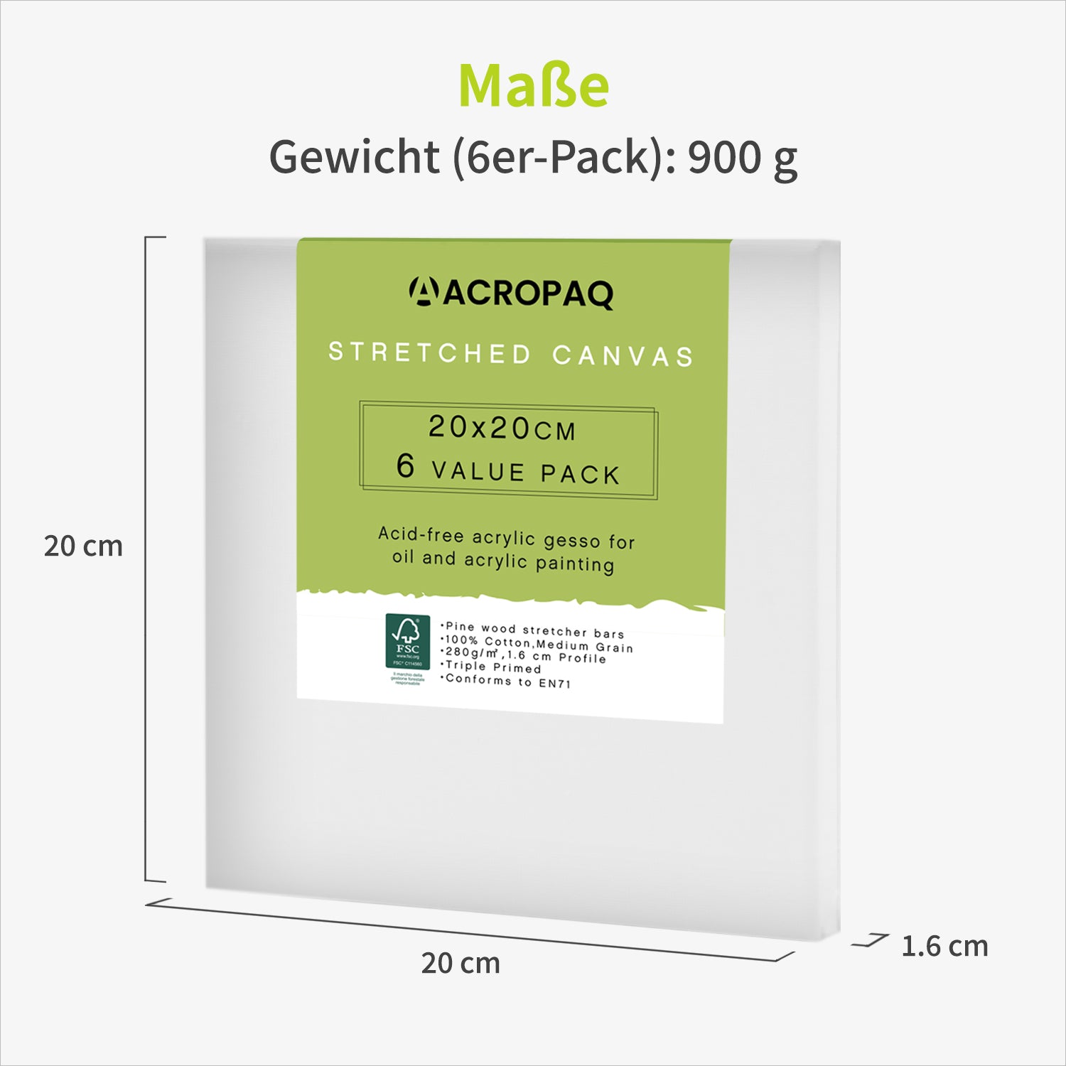 acropaq-leinwand-20x20cm-6er-set-wei-baumwolle image 7