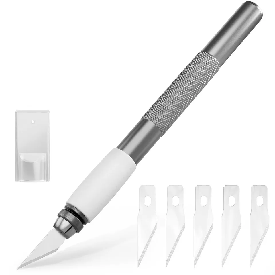 acropaq-bastelskalpell-aluminium-dunkel-mit-5-ersatzklingen image 1