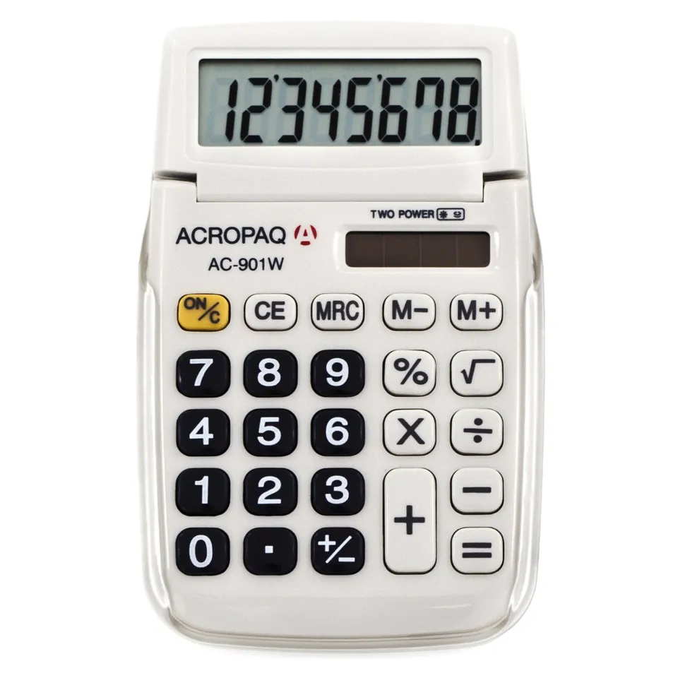 acropaq-taschenrechner-8-stellig-lc-display-wei-dual-power image 1