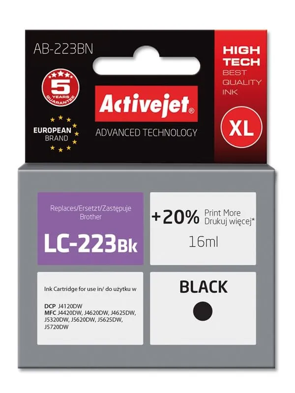 activejet-ab-223bn-tintenpatrone-schwarz-f-r-brother-lc223bk-1er-pack image 1