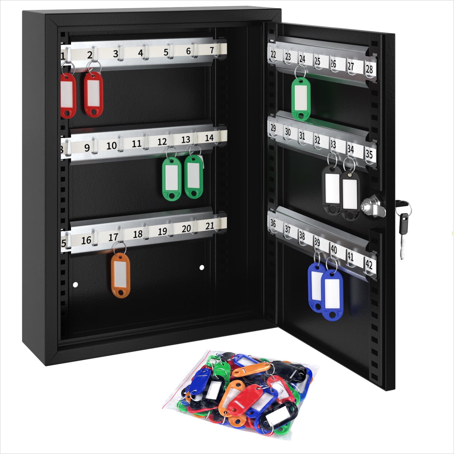 acropaq-schl-sselkasten-42-haken-schwarz-mit-anh-ngern image 1