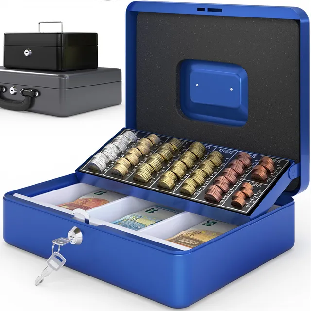 acropaq-cash-geldkassette-30x24x9cm-blau-metall-schl-ssel image 1
